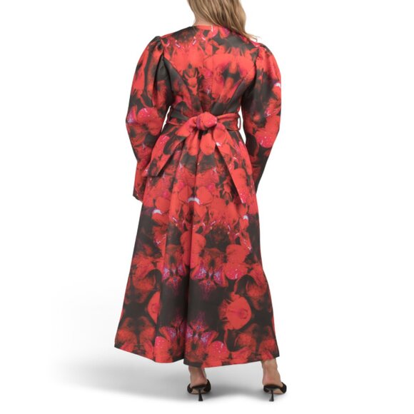 NANCY YANG Red Puff Sleeve Maxi Dress - Picture 2 of 2